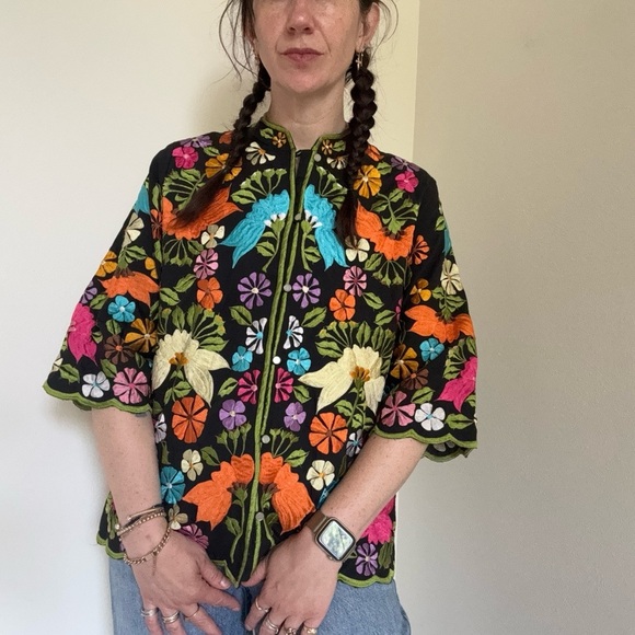 Vintage Leandra Crochet & Embroideries Label Cardigan Jacket Top with Buttons - Picture 1 of 16